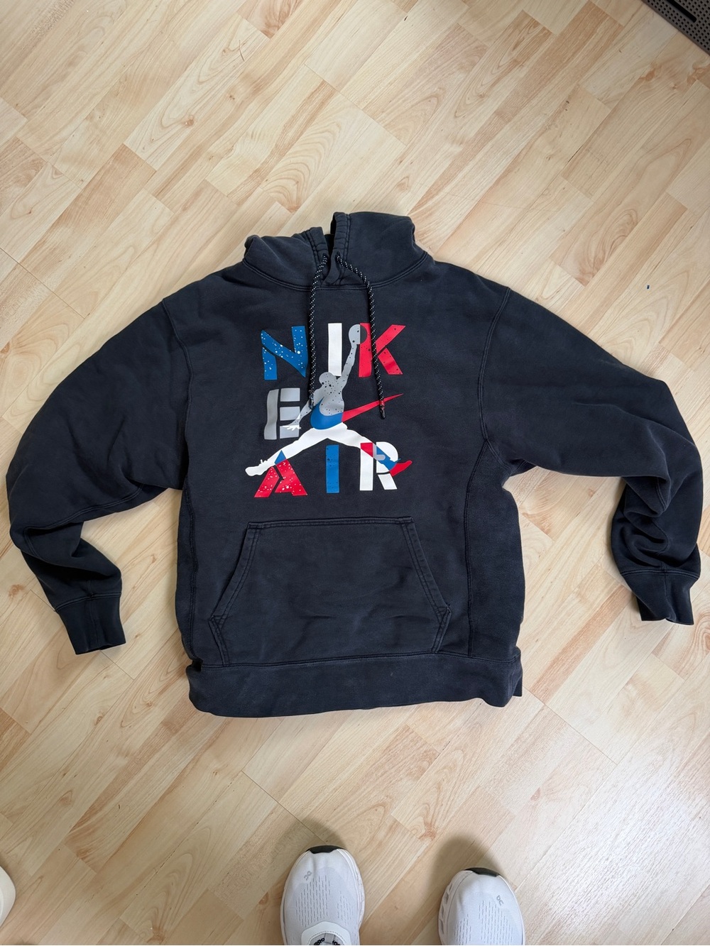 Jordan Black Hoodie with Red, Blue, and White Logo